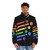Rainbow dice set for tabletop RPG gaming on a puffer jacket - men front