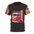 Stylish retro t-shirt featuring an all-over print design with adventure, travel, and lifestyle graphics.