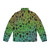 Colorful puffer jacket featuring whimsical cryptid and mythological creature designs - Back
