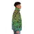 Colorful puffer jacket featuring whimsical cryptid and mythological creature designs - men side right