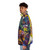 Colorful rainbow puffer jacket featuring children's musical artwork - men side left
