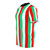 Vibrant red, green, and white striped t-shirt with a bold, graphic design - men left