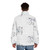 A stylish puffer jacket with an artistic, ocean-themed design - men back