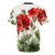 Closeup of vibrant red geranium flowers in a botanical print design on a t-shirt - Back