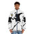 Rage Flower Bomber Stencil Puffer Jacket featuring a Banksy-inspired design - men front