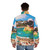 Surreal digital art puffer jacket featuring a beach astronaut in a sci-fi landscape - men back