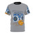 Retro futuristic t-shirt with boombox, headphones, robots, and star wars inspired design