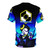 Retro gaming inspired t-shirt featuring Rebeltaxi's pan pizza design with neon, dark, and tron-style elements. - Back