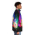 Neon puffer jacket against a futuristic city skyline - men side right