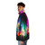 Neon puffer jacket against a futuristic city skyline - men side left