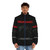 "War Games (1983)" puffer jacket featuring hacker, retro gaming culture design - men front
