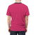 Model wearing a raspberry sorbet colored t-shirt with a pink aesthetic design - men back