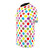 Vibrant multicolored polka dot pattern printed on a high-quality AOP t-shirt - men left