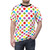 Vibrant multicolored polka dot pattern printed on a high-quality AOP t-shirt - men front