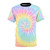 Colorful rainbow tie dye design printed on a high-quality t-shirt
