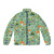 Pastel mint floral puffer jacket with whimsical fairy garden design