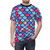 A vibrant t-shirt featuring a repeating pattern of rainbow-colored fish scales - men front