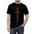 A t-shirt featuring a graphic of rainbow-colored dice and a sword, perfect for fantasy tabletop RPG fans. - men front