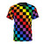 Colorful checkered rainbow pattern design on a black t-shirt