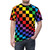 Colorful checkered rainbow pattern design on a black t-shirt - men front