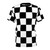 Checkered black and white t-shirt with a minimalist, geometric design