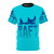 Raft t-shirt featuring a deserted island, shark, and ocean scene for adventure-loving gamers