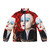Red puffer jacket with queen of hearts design, inspired by the Alice in Wonderland movie