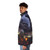 A puffer jacket with a striking volcanic eruption design, featuring lava, fire, and a dramatic landscape. - men side left