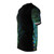 A stylish t-shirt featuring a bold and vibrant peacock feather design against a black background. - men left