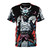 Dramatic illustration of a fierce Japanese demon on an all-over print t-shirt