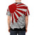 Vibrant t-shirt design featuring a Japanese palace and the rising sun symbol - men back