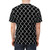 Closeup view of a black and white chain link pattern graphic on a t-shirt - men back