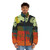 Vintage Modern Dawn of the Dead Puffer Jacket featuring classic horror movie imagery - men front