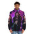 Purple Heart Puffer Jacket with Glowing Anime Sword and D-Pad Design - men front