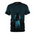 Spooky rings-inspired t-shirt featuring a dark blue design with a haunting theme