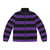 Wide horizontal striped black and purple puffer jacket