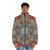 Vintage antique persian carpet print puffer jacket with boho ethnic medallion pattern - men front