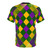 Harlequin-patterned Mardi Gras graphic t-shirt with diamonds, fleur-de-lis, and carnival colors - Back