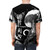 Dark t-shirt design featuring anime-inspired samurai artwork with Japanese kanji, yin yang, and ink splatters - men back