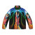 Psychedelic puffer jacket with trippy, vulture culture-inspired skull and bones design