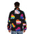 Colorful puffer jacket with pride flags and hearts design - men back