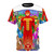 Jingle holiday-themed t-shirt with Turbo Man and Arnold Schwarzenegger inspired design