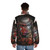 Predator puffer jacket with the iconic movie character and "The Hunt Is On" text - men back