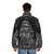 Vintage-style prayer for the seafarer puffer jacket with hand-drawn nautical and maritime design - men back