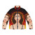 Prayer Puffer Jacket featuring Alejandro Mogollo's fiery pop art cross design