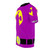 Person wearing a purple and yellow t-shirt with a Larryboy homage design - men left