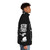 A black and white puffer jacket featuring the iconic Enterprise NCC-1701 from the Star Trek franchise. - men side right