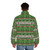 Velocicoaster Ugly Christmas Sweater Puffer Jacket featuring a dinosaur and theme park inspired design - men back