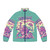 Puffer jacket with a printed design of colorful vegetables