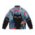 Tropical blue puffer jacket with floral and botanical designs - Back